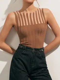 COMMENSE Sheer Ribbed Tank Top* Tank Tops & Camis|Tops