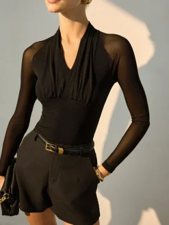 COMMENSE Sheer Sleeve Pleated Blouse* Blouses & Shirts|Tops