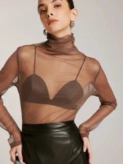 COMMENSE Sheer Stack Collar Bottoming Top* T-shirts|Tops