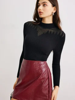 COMMENSE Sheer-Detail Ribbed Slim Sweater* Sweater Tops|Sweaters & Cardigans