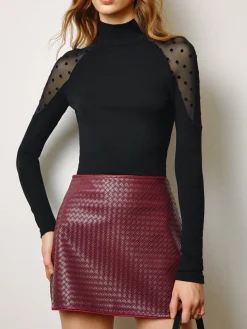 COMMENSE Sheer-Shoulder Polka Dot Panel T-Shirt* Tops