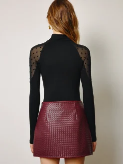 COMMENSE Sheer-Shoulder Polka Dot Panel T-Shirt* Tops
