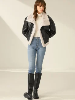 COMMENSE Sherpa Lined Shearling Leather Flight Jacket* Outerwear|Jackets