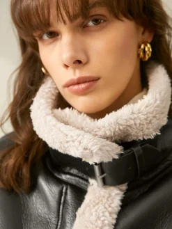 COMMENSE Sherpa Lined Shearling Leather Flight Jacket* Outerwear|Jackets