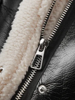 COMMENSE Sherpa Lined Shearling Leather Flight Jacket* Outerwear|Jackets