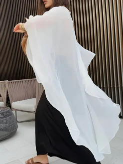 COMMENSE Shift Chiffon Asymmetrical Cover Up* Swimwear|Tops