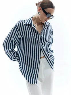 COMMENSE Shift Stripe Turndown Collar Shirt* Blouses & Shirts|Tops
