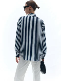 COMMENSE Shift Stripe Turndown Collar Shirt* Blouses & Shirts|Tops