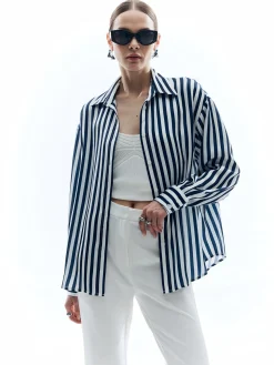 COMMENSE Shift Stripe Turndown Collar Shirt* Blouses & Shirts|Tops
