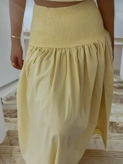 COMMENSE Shirred Waist Split Thigh Skirt Set* Skirt Sets|Long Sleeve Sets