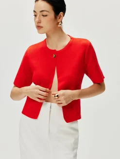 COMMENSE Short Sleeve Button Knit Top* Sweater Tops|Sweaters & Cardigans