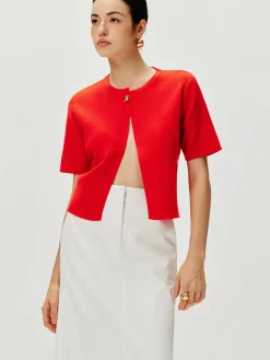 COMMENSE Short Sleeve Button Knit Top* Sweater Tops|Sweaters & Cardigans