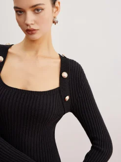 COMMENSE Shrug Ribbed Slim Sweater Dress* Black Dresses|Sweater Dresses