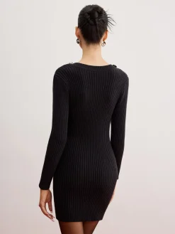 COMMENSE Shrug Ribbed Slim Sweater Dress* Black Dresses|Sweater Dresses