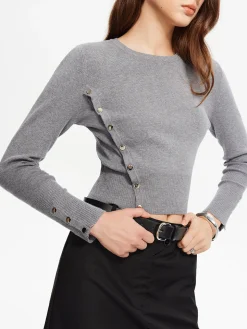 COMMENSE Side Breasted Crop Sweater* Sweater Tops|Sweaters & Cardigans