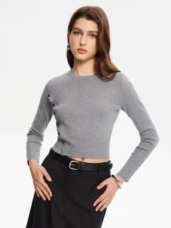 COMMENSE Side Breasted Crop Sweater* Sweater Tops|Sweaters & Cardigans