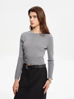 COMMENSE Side Breasted Crop Sweater* Sweater Tops|Sweaters & Cardigans
