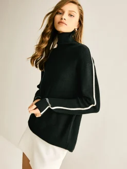 COMMENSE Side Contrast-Striped Turtleneck Sweater* Sweater Tops|Sweaters & Cardigans