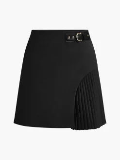 COMMENSE Side Pleated Buckle Belted Skirt* Skirts|Bottoms