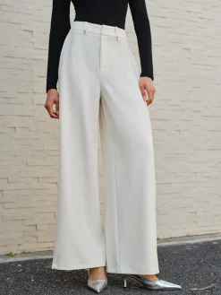 COMMENSE Side Pleated Wide-Leg Pants* Pants|Bottoms