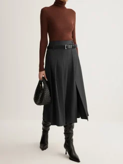 COMMENSE Side Split Pleated Skirt Without Belt* Skirts|Bottoms
