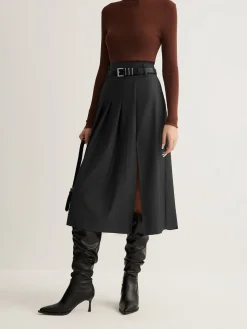 COMMENSE Side Split Pleated Skirt Without Belt* Skirts|Bottoms