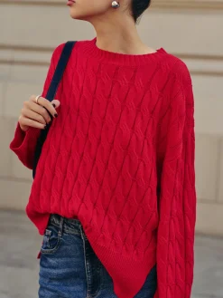 COMMENSE Side Split Twist Sweater* Sweater Tops|Sweaters & Cardigans