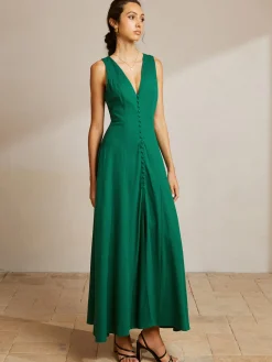 COMMENSE Sleeveless Button Front V-Neck Dress* Casual Dresses|Vacation Dresses