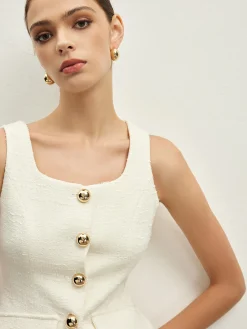 COMMENSE Sleeveless Golden Button A Line Skirt Set* Skirt Sets|Long Sleeve Sets