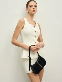 COMMENSE Sleeveless Golden Button A Line Skirt Set* Skirt Sets|Long Sleeve Sets