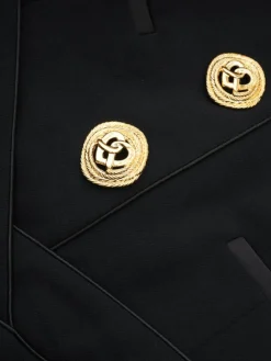 COMMENSE Sleeveless Halter V Neck Dress With Gold Buttons* Black Dresses|Work Dresses