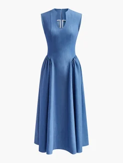 COMMENSE Sleeveless Panel Pleated Dress* Casual Dresses|Work Dresses