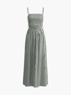 COMMENSE Sleeveless Pinstripe Long Dress* White Dresses|Casual Dresses