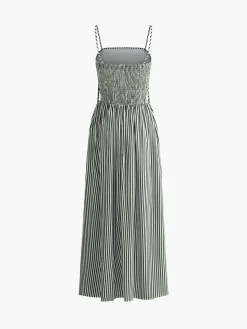 COMMENSE Sleeveless Pinstripe Long Dress* White Dresses|Casual Dresses