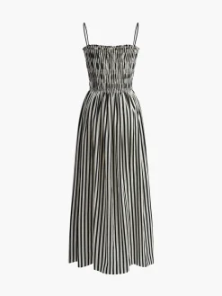 COMMENSE Sleeveless Pinstripe Long Dress* Black Dresses|Casual Dresses