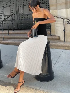 COMMENSE Sleeveless Pleated Long Dress* White Dresses|Casual Dresses
