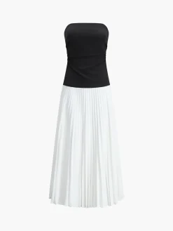 COMMENSE Sleeveless Pleated Long Dress* White Dresses|Casual Dresses