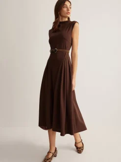 COMMENSE Sleeveless Pleated Pockets Dress Without Belt* Casual Dresses|Work Dresses