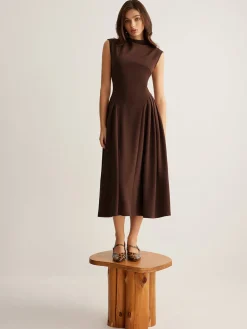 COMMENSE Sleeveless Pleated Pockets Dress Without Belt* Casual Dresses|Work Dresses
