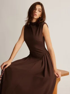 COMMENSE Sleeveless Pleated Pockets Dress Without Belt* Casual Dresses|Work Dresses