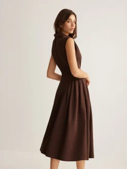 COMMENSE Sleeveless Pleated Pockets Dress Without Belt* Casual Dresses|Work Dresses