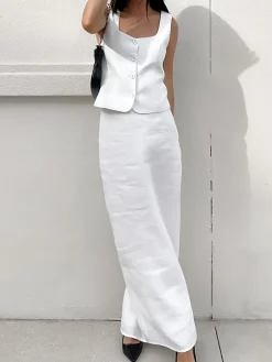 COMMENSE Sleeveless Square Neck Top With Split Maxi Skirt* Skirt Sets|Long Sleeve Sets