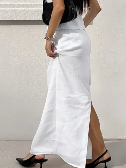 COMMENSE Sleeveless Square Neck Top With Split Maxi Skirt* Skirt Sets|Long Sleeve Sets