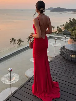 COMMENSE Slim Backless Cami Solid Dress* Casual Dresses|Cocktail & Party Dresses