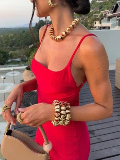 COMMENSE Slim Backless Cami Solid Dress* Casual Dresses|Cocktail & Party Dresses