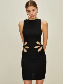 COMMENSE Slim Cutout Sleeveless Dress* Black Dresses|Casual Dresses