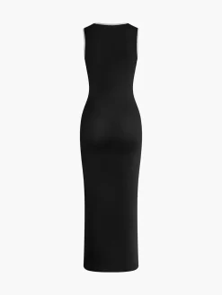 COMMENSE Slim Fit Contrast Binding Sweater Dress* Black Dresses|Sweater Dresses