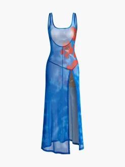 COMMENSE Slim Floral Backless Split Dress* Casual Dresses|Floral Dresses