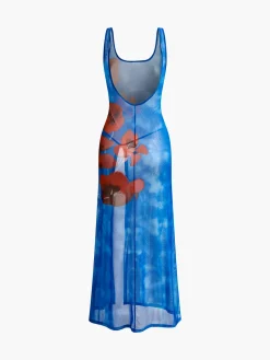 COMMENSE Slim Floral Backless Split Dress* Casual Dresses|Floral Dresses