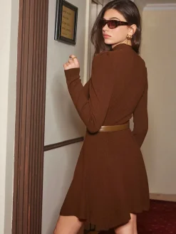 COMMENSE Slim Sweater Short Dress Without Belt* Sweater Dresses|Work Dresses